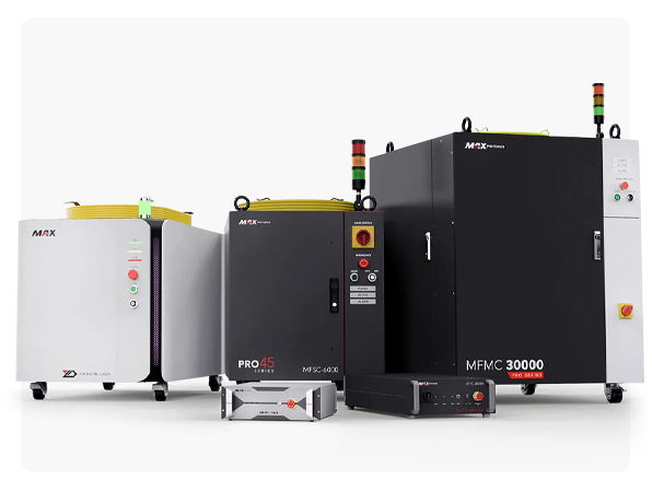 Max Photonics fiber laser sources displayed in multiple power configurations, designed for industrial laser cutting machines and optimized for high efficiency, reliability, and stable cutting performance.