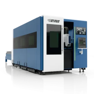 Otinus enclosed fiber laser cutting machine with CNC control panel and fully enclosed protective housing.